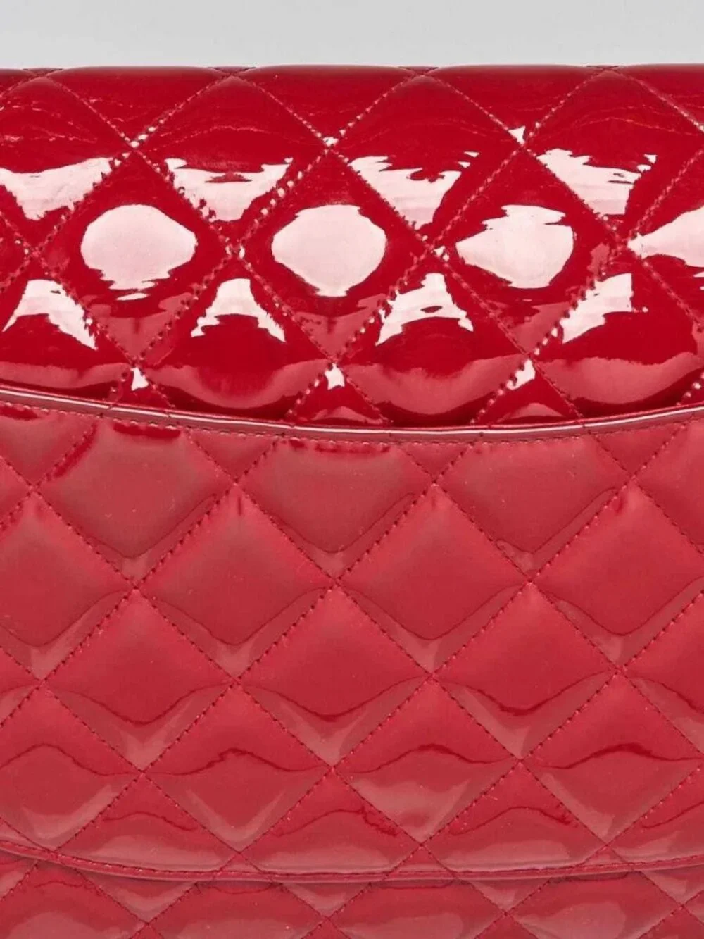Chanel Red Quilted Patent Leather Classic Jumbo Double Flap Bag